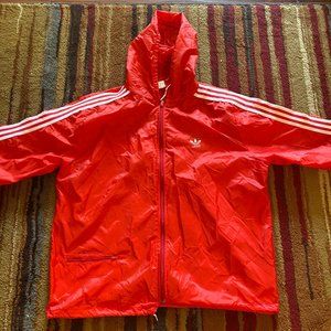 Vintage 80s Adidas Full Zip Nylon Red Hoodie Windbreaker Jacket - Mens size XL